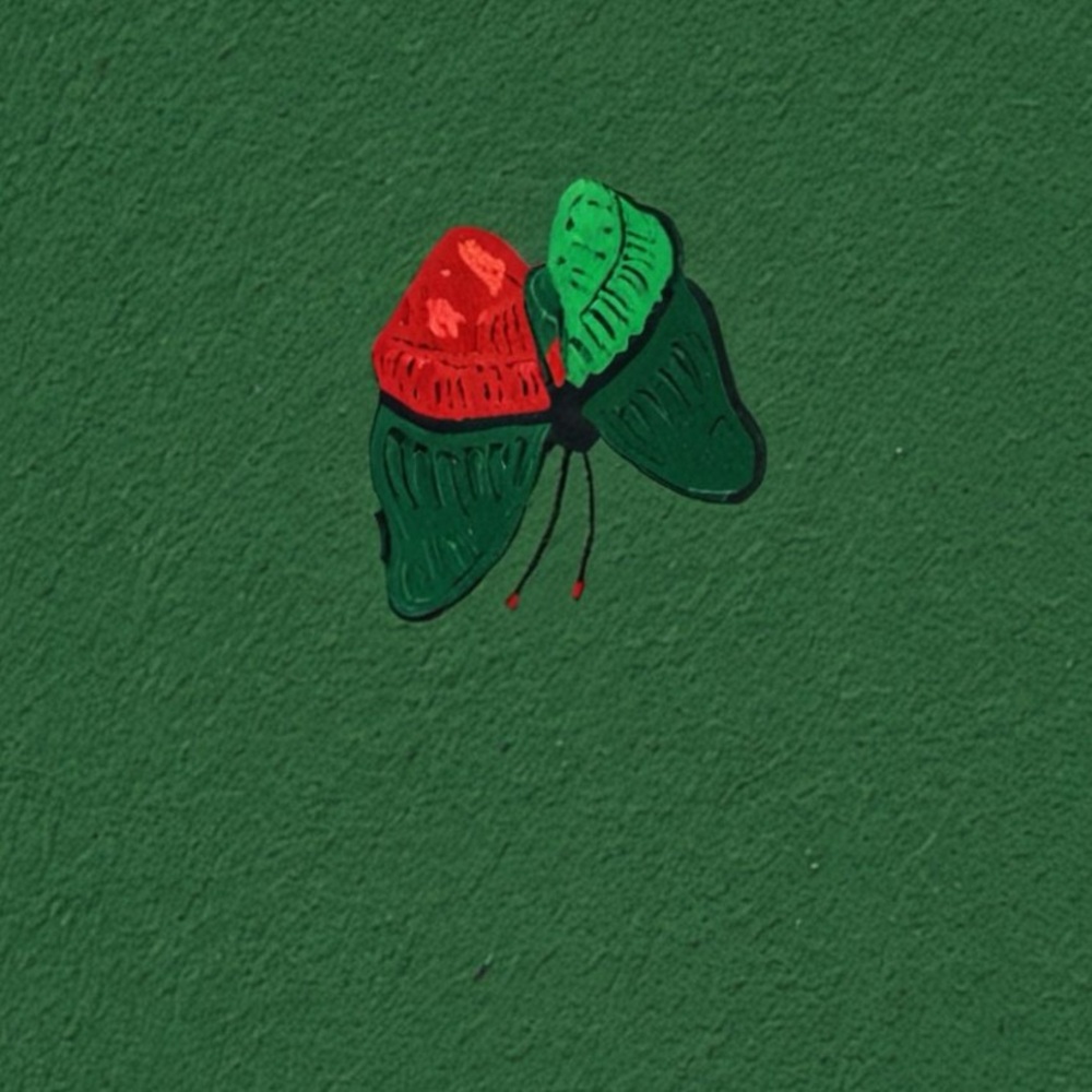 7.5x inch square Green and Red Butterfly  Christmas Art Print Out